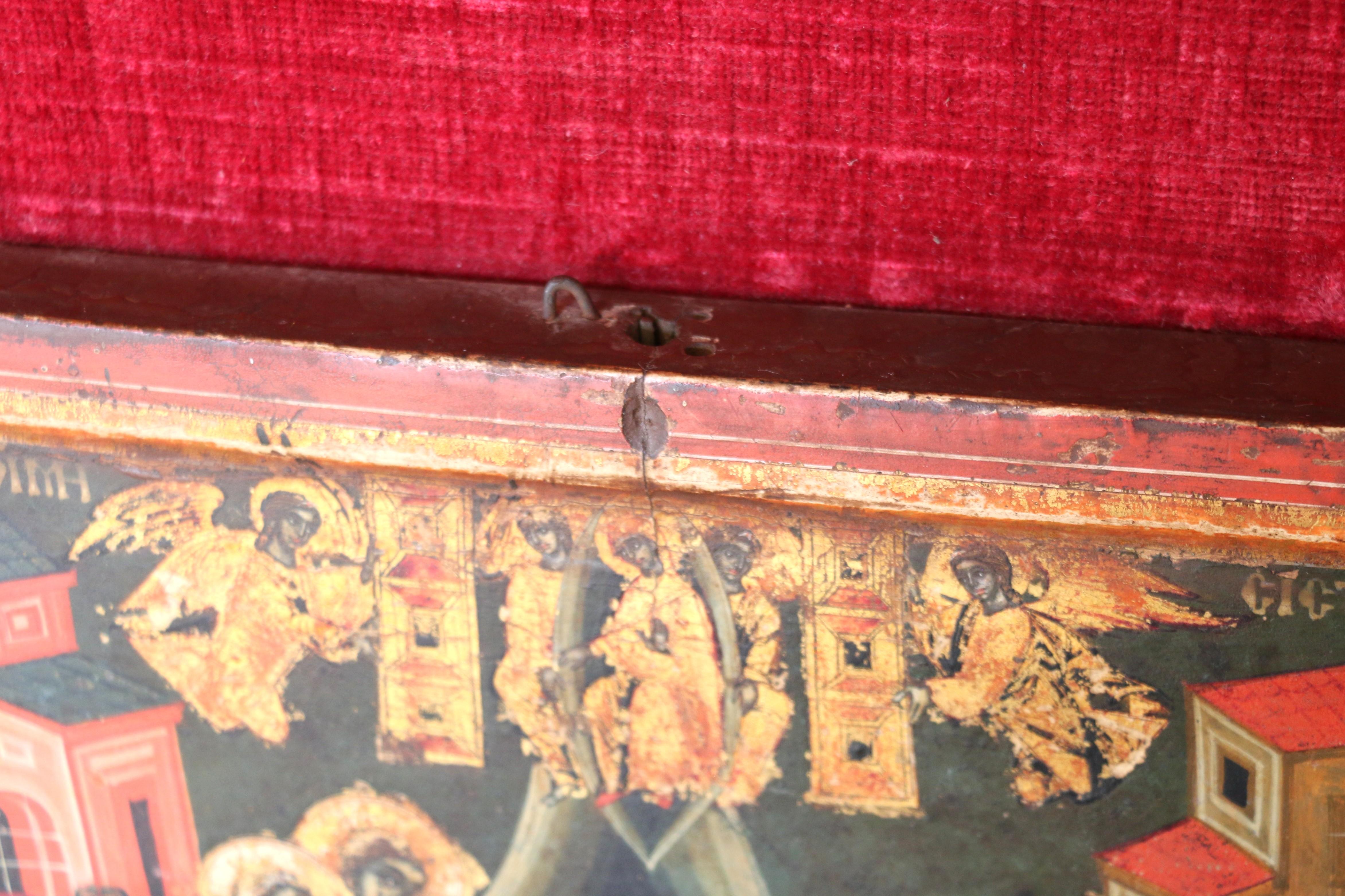 Russische Ikone der Entschlafung der Gottesmutter aus dem 18. Jahrhundert. Wood Malerei im Angebot 11