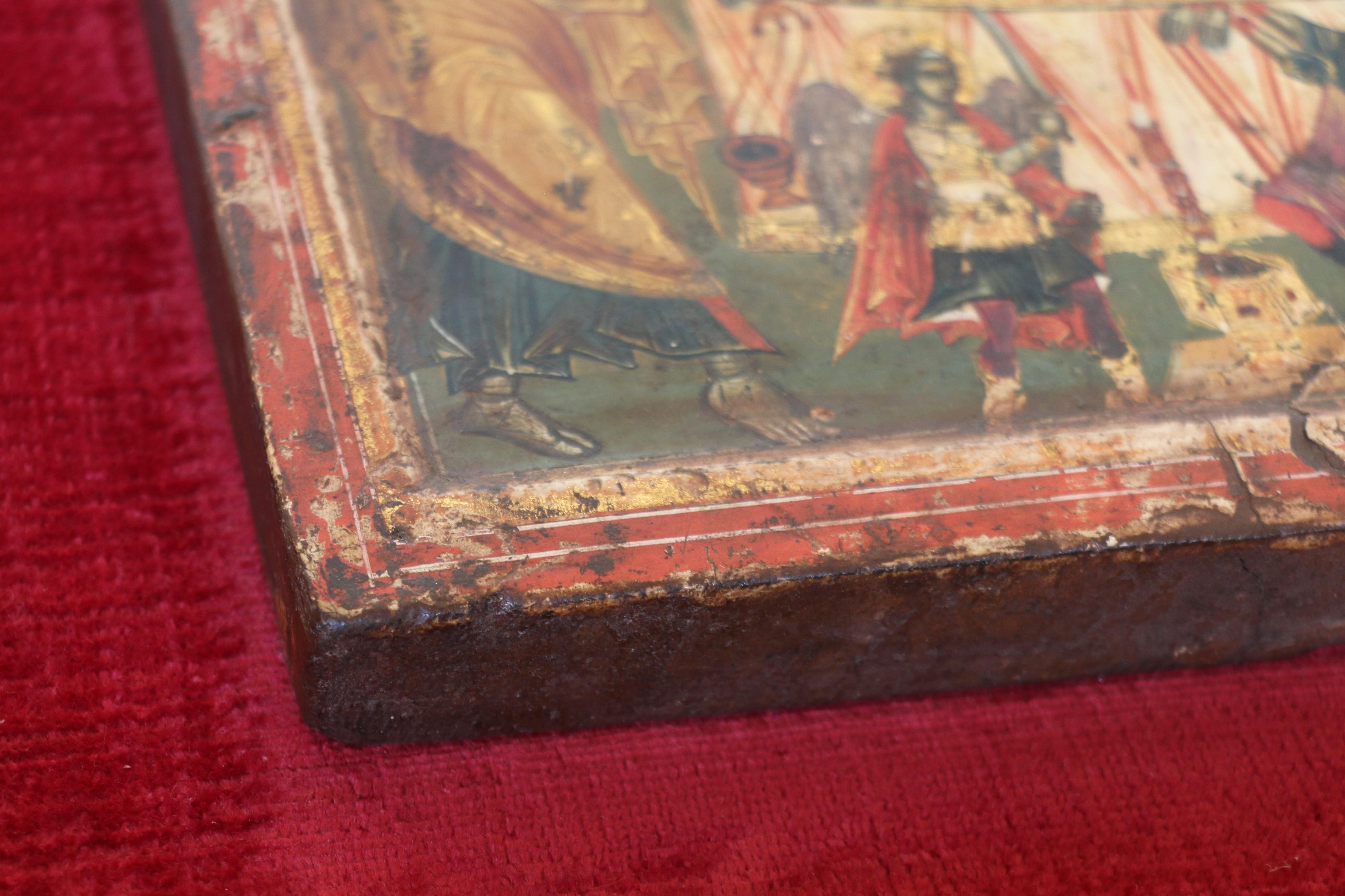 Russische Ikone der Entschlafung der Gottesmutter aus dem 18. Jahrhundert. Wood Malerei im Angebot 12