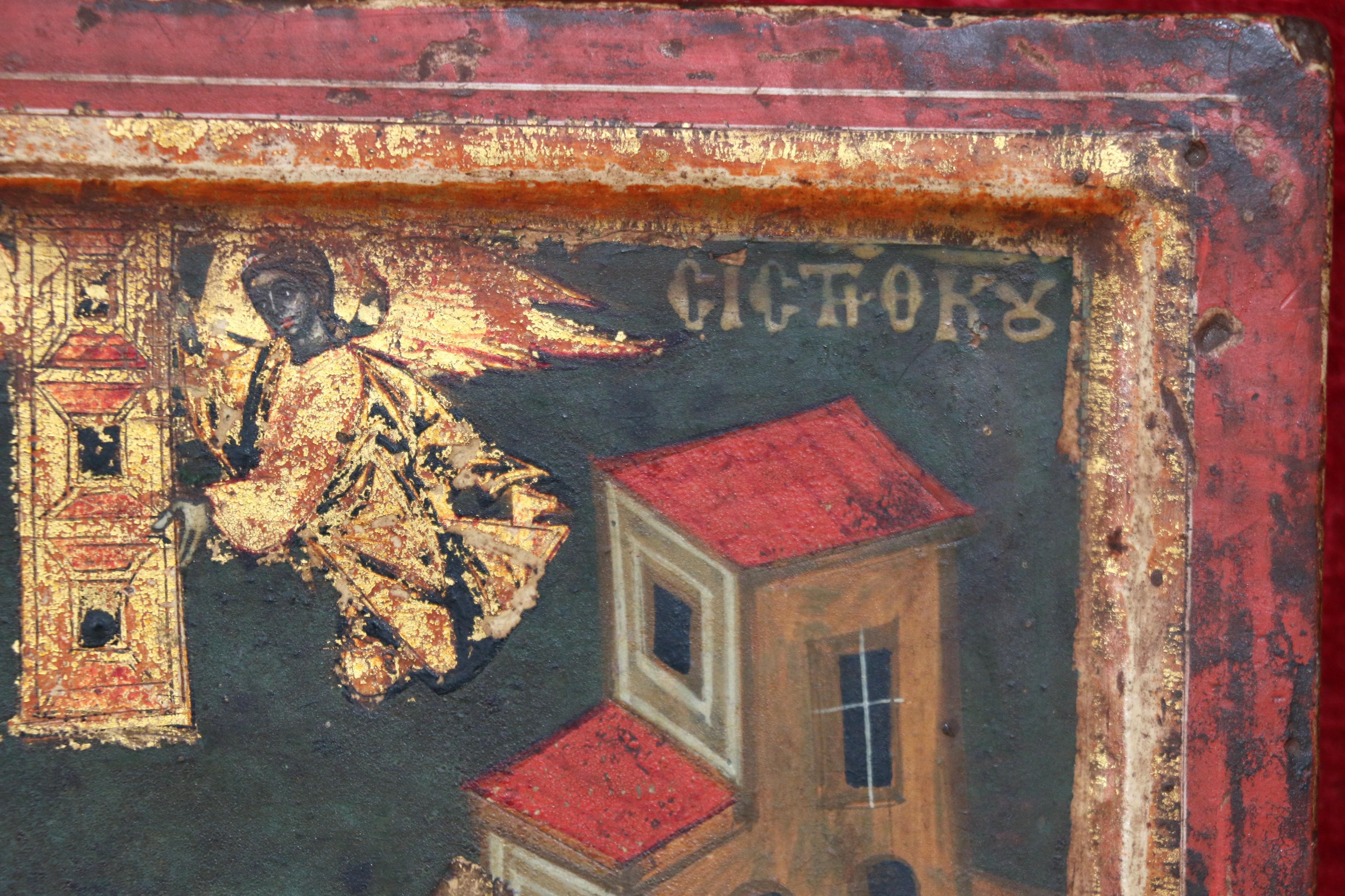 Russische Ikone der Entschlafung der Gottesmutter aus dem 18. Jahrhundert. Wood Malerei im Zustand „Gut“ im Angebot in North Hollywood, CA