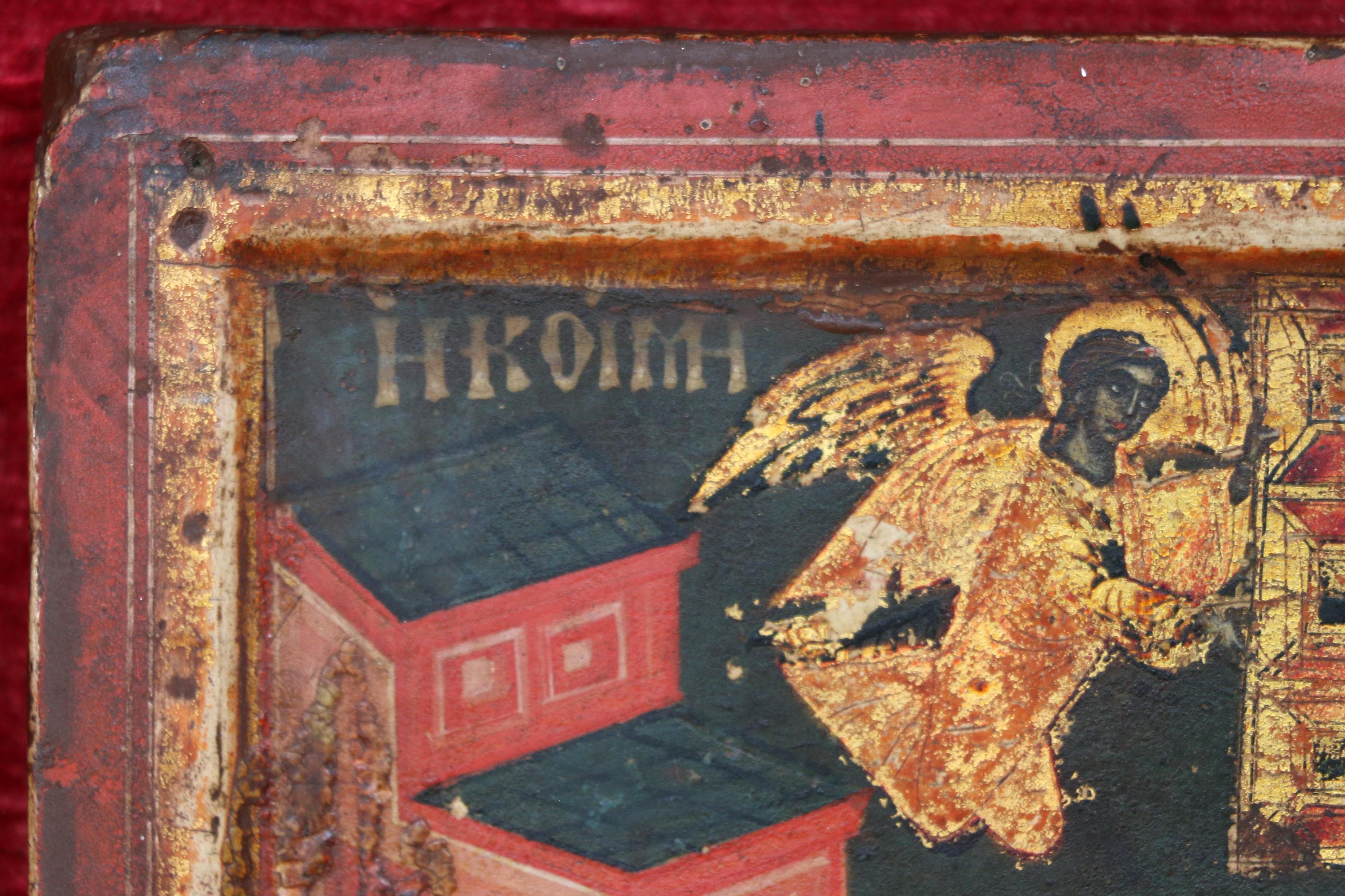 Russische Ikone der Entschlafung der Gottesmutter aus dem 18. Jahrhundert. Wood Malerei (Mitte des 18. Jahrhunderts) im Angebot