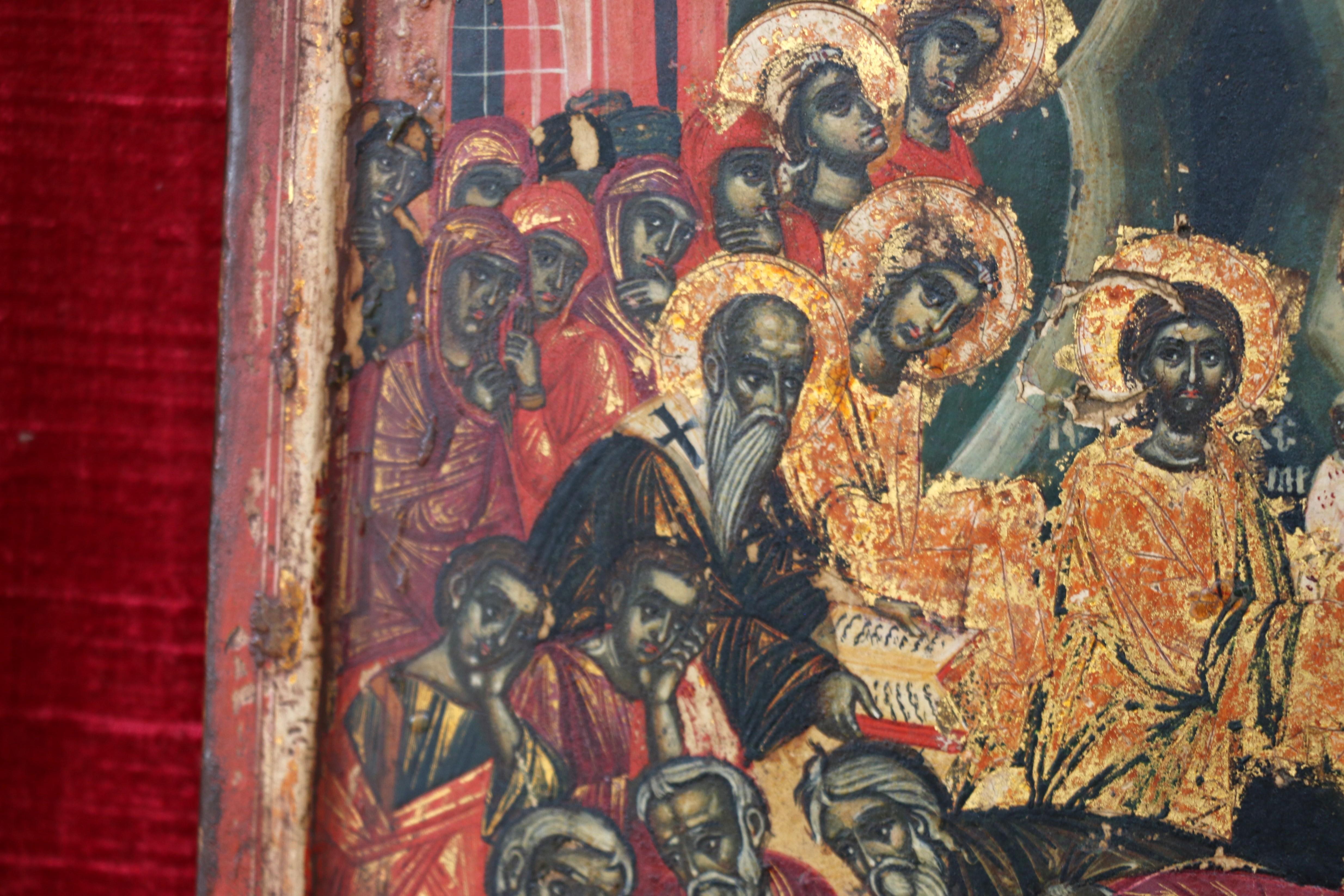 Russische Ikone der Entschlafung der Gottesmutter aus dem 18. Jahrhundert. Wood Malerei im Angebot 1