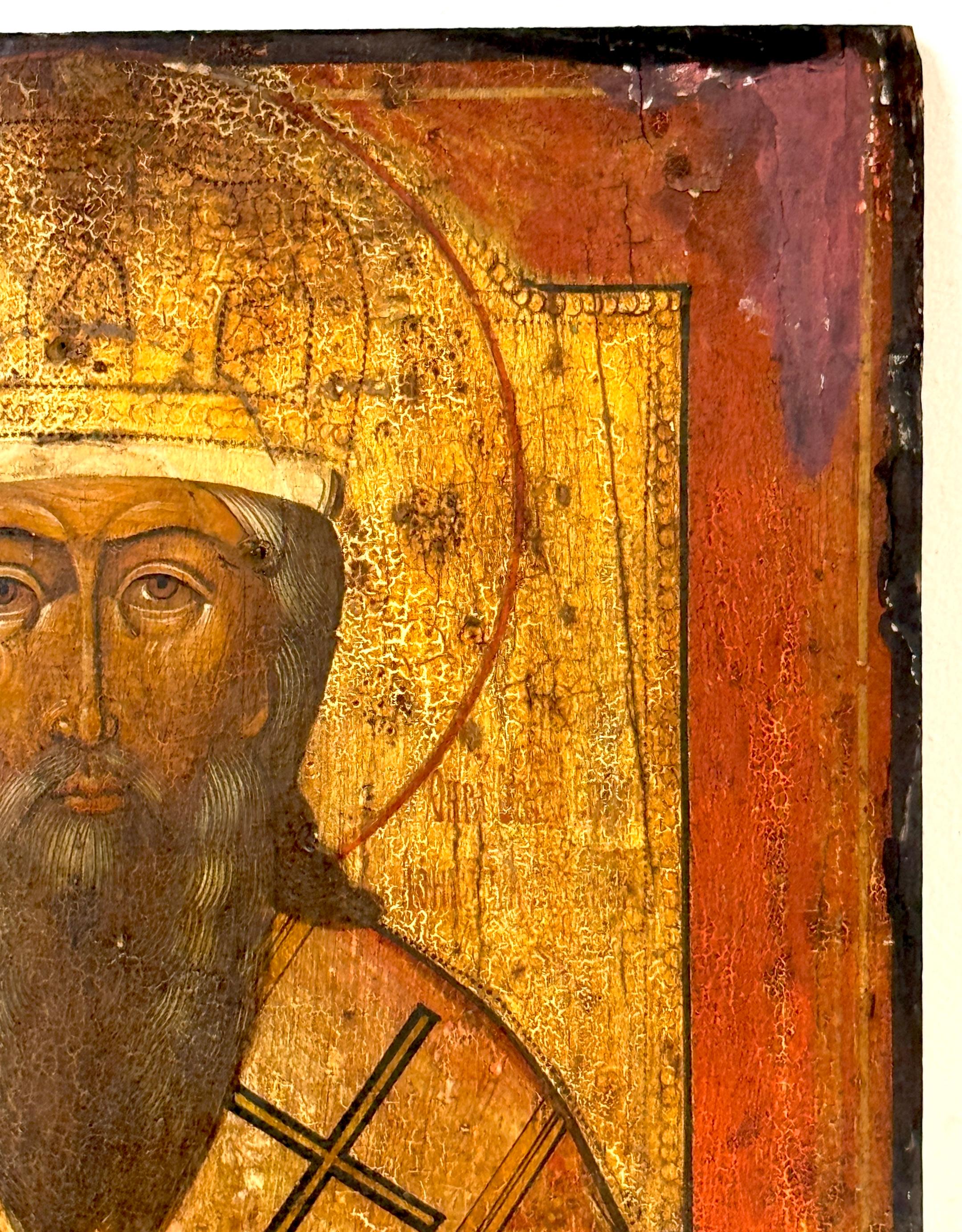 18th Century Russian Icon St. Nicholas the Wonderworker, Circa 1780 (Emailliert) im Angebot