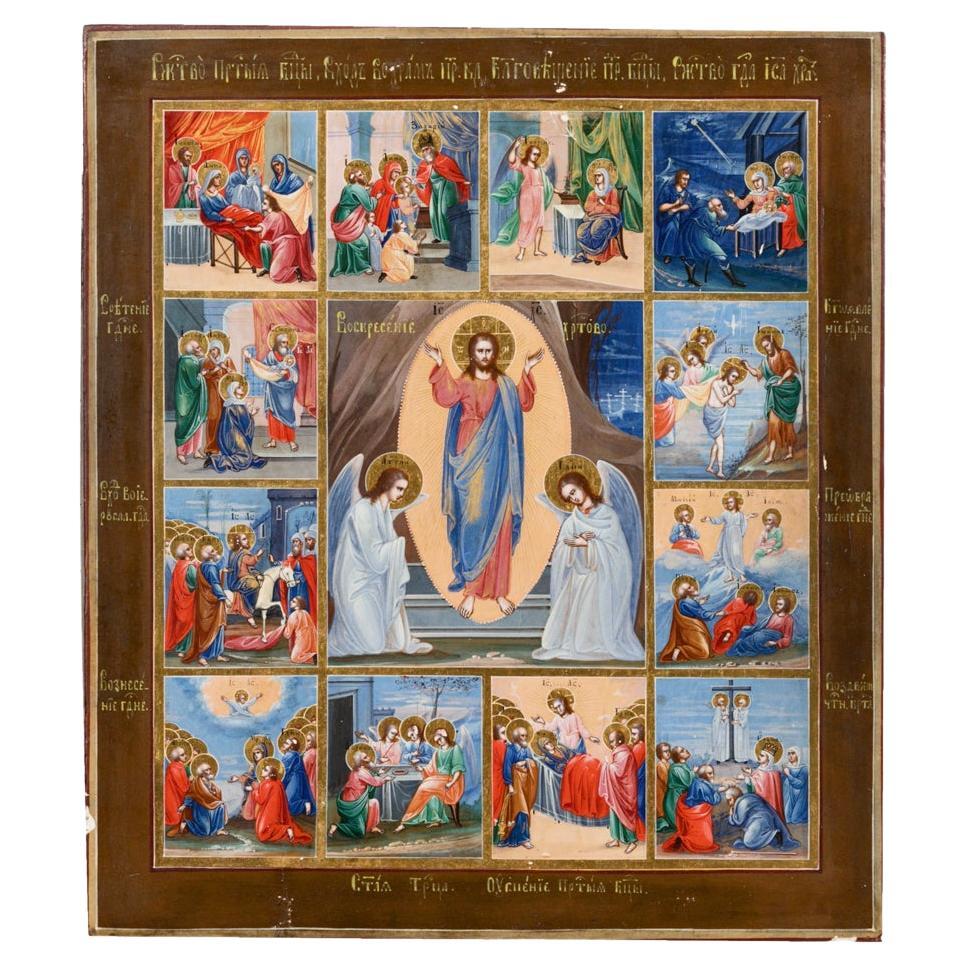 Placca con icona dipinta a mano della chiesa ortodossa russa del XVIII secolo in vendita