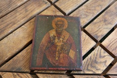 Icone orthodoxe russe du XVIIIe siècle représentant saint Nicolas, sur panneau de bois