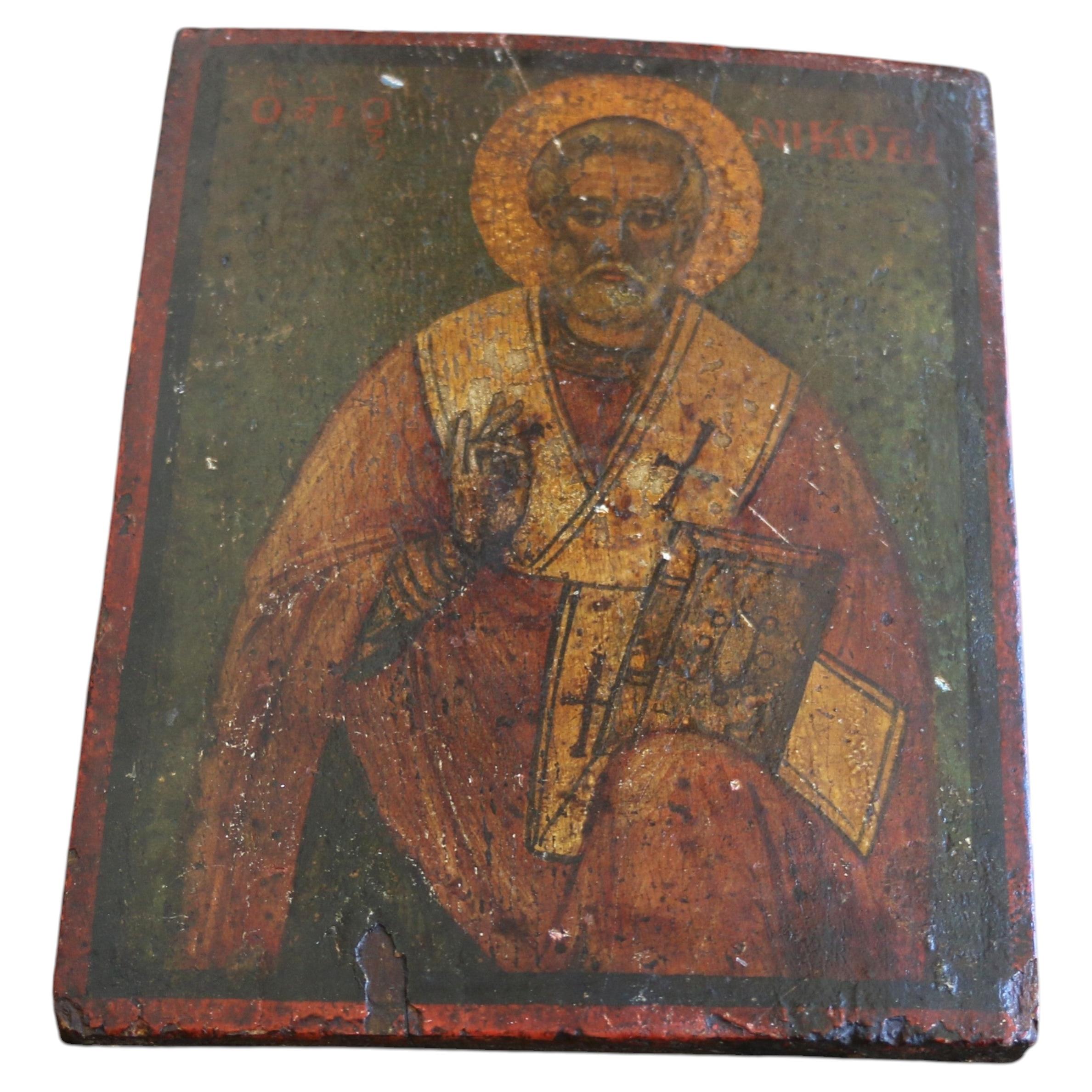 Icone orthodoxe russe du XVIIIe siècle représentant saint Nicolas, sur panneau de bois