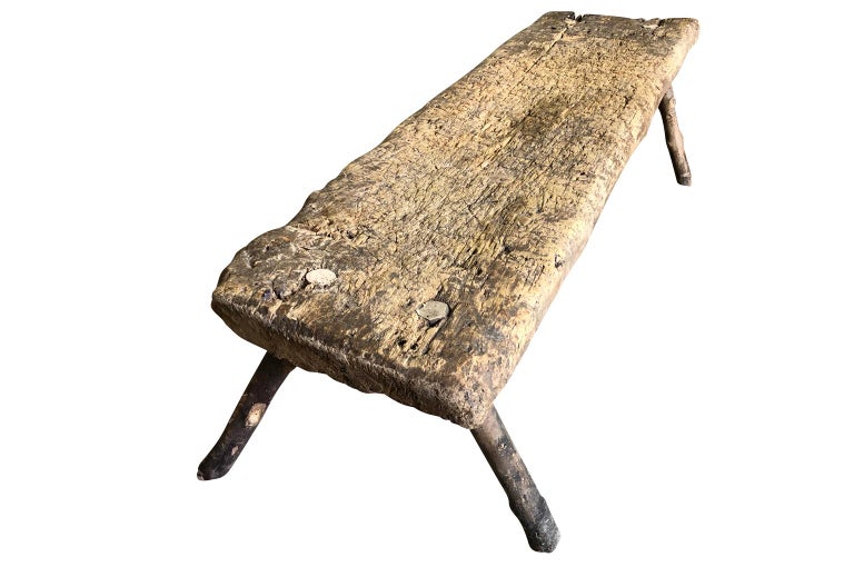 Spanish 18th Century Rustic Catalan Bench For Sale