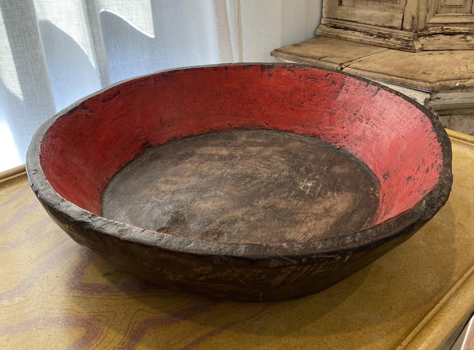 18th century or earlier Chinese wooden bowl, red interior.