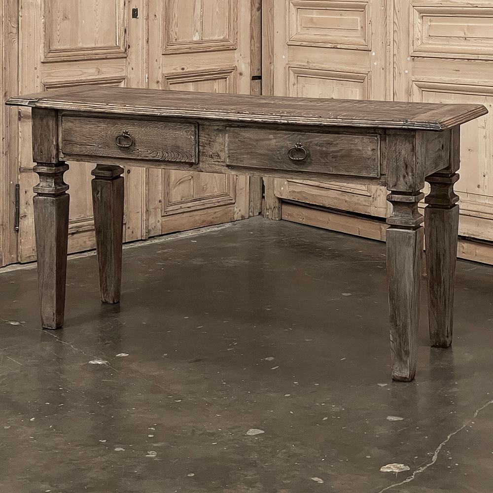 18th Century Rustic Country French Console ~ Sofa Table is a wonderful example of Old World craftsmanship created from dense, old-growth oak that has been reinforced by expert artisans to soldier on for another century or two.  The density and