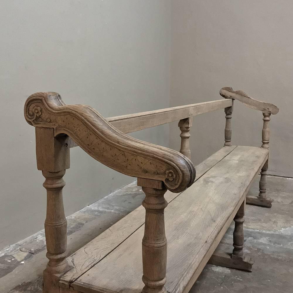 18th Century Rustic Country French Stripped Hall Bench 1