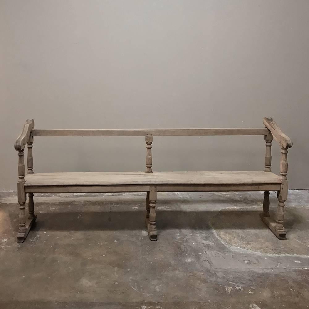 18th century rustic country French hall stripped bench was possibly created for a rural chapel, and is ideal for a hallway or bench seat in front of a large window or in a dining area, and features a rural style that cannot be denied!
circa