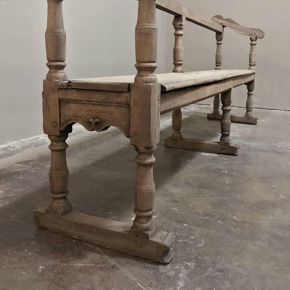 Oak 18th Century Rustic Country French Stripped Hall Bench