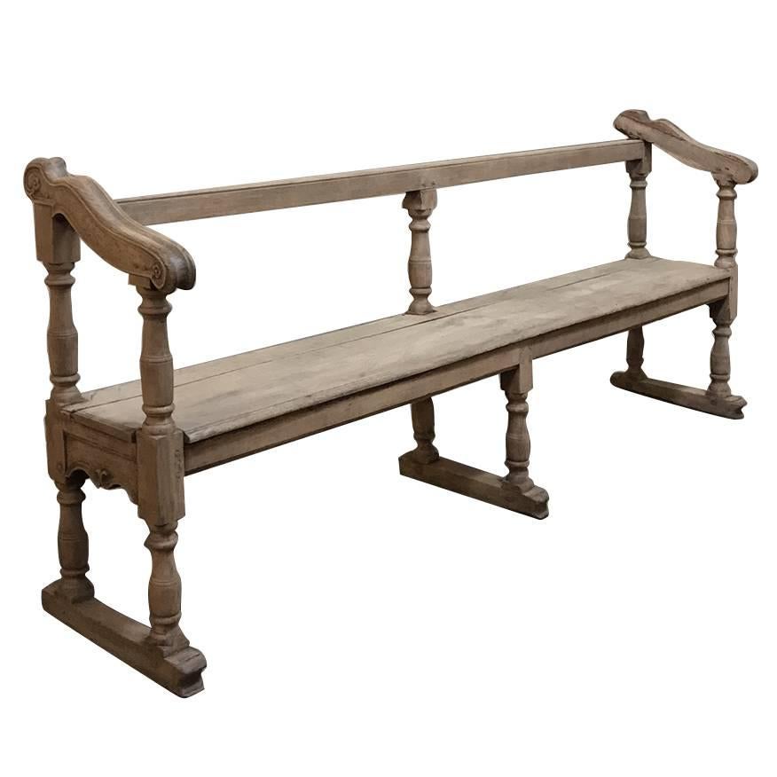 18th Century Rustic Country French Stripped Hall Bench