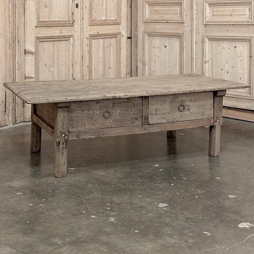 Hand-Crafted 18th Century Rustic Country French Stripped Coffee Table For Sale