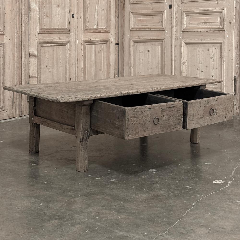 18th Century Rustic Country French Stripped Coffee Table For Sale 2