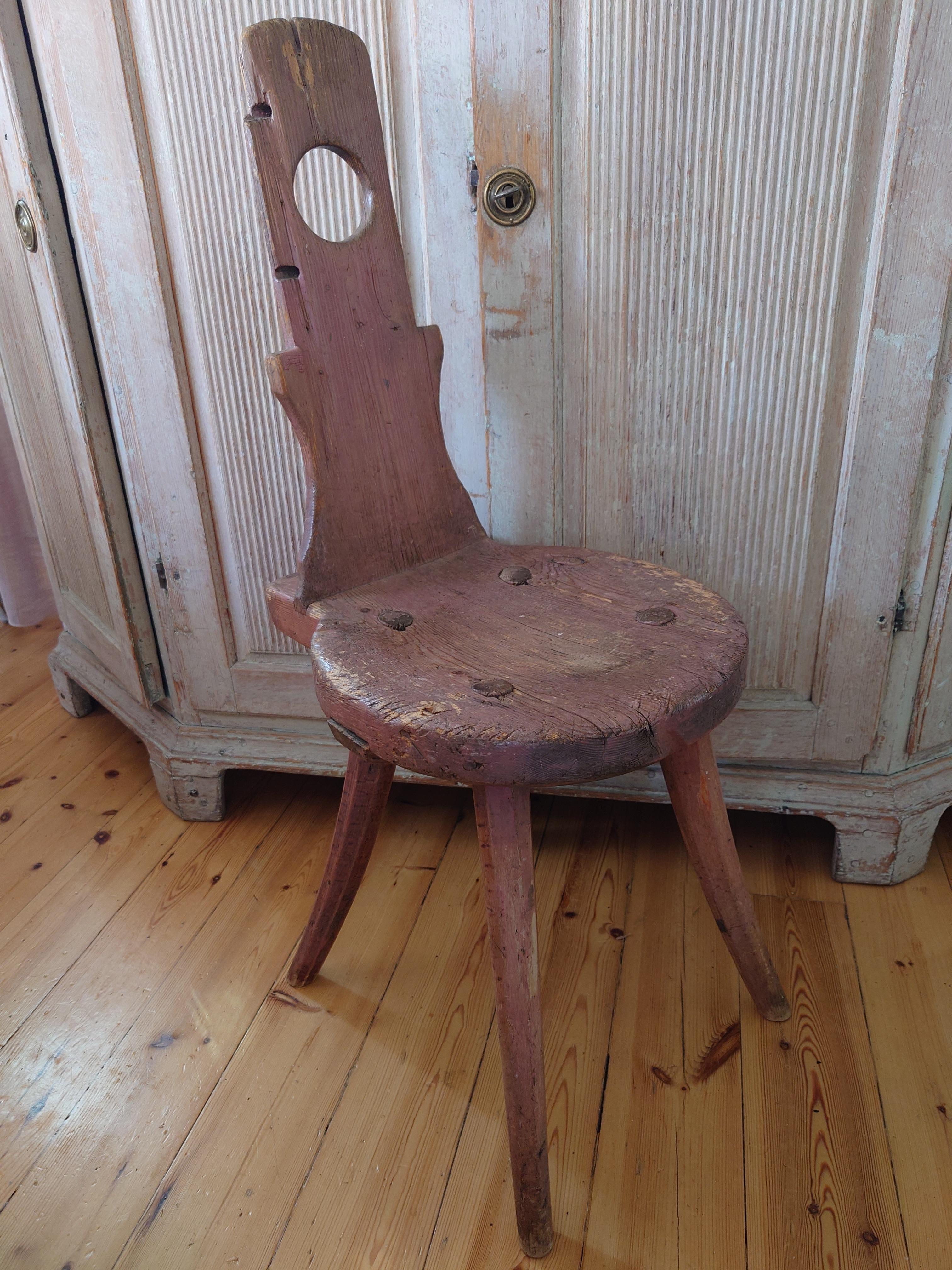 18th Century Rustic country Primitive Folk Art Stool For Sale 9