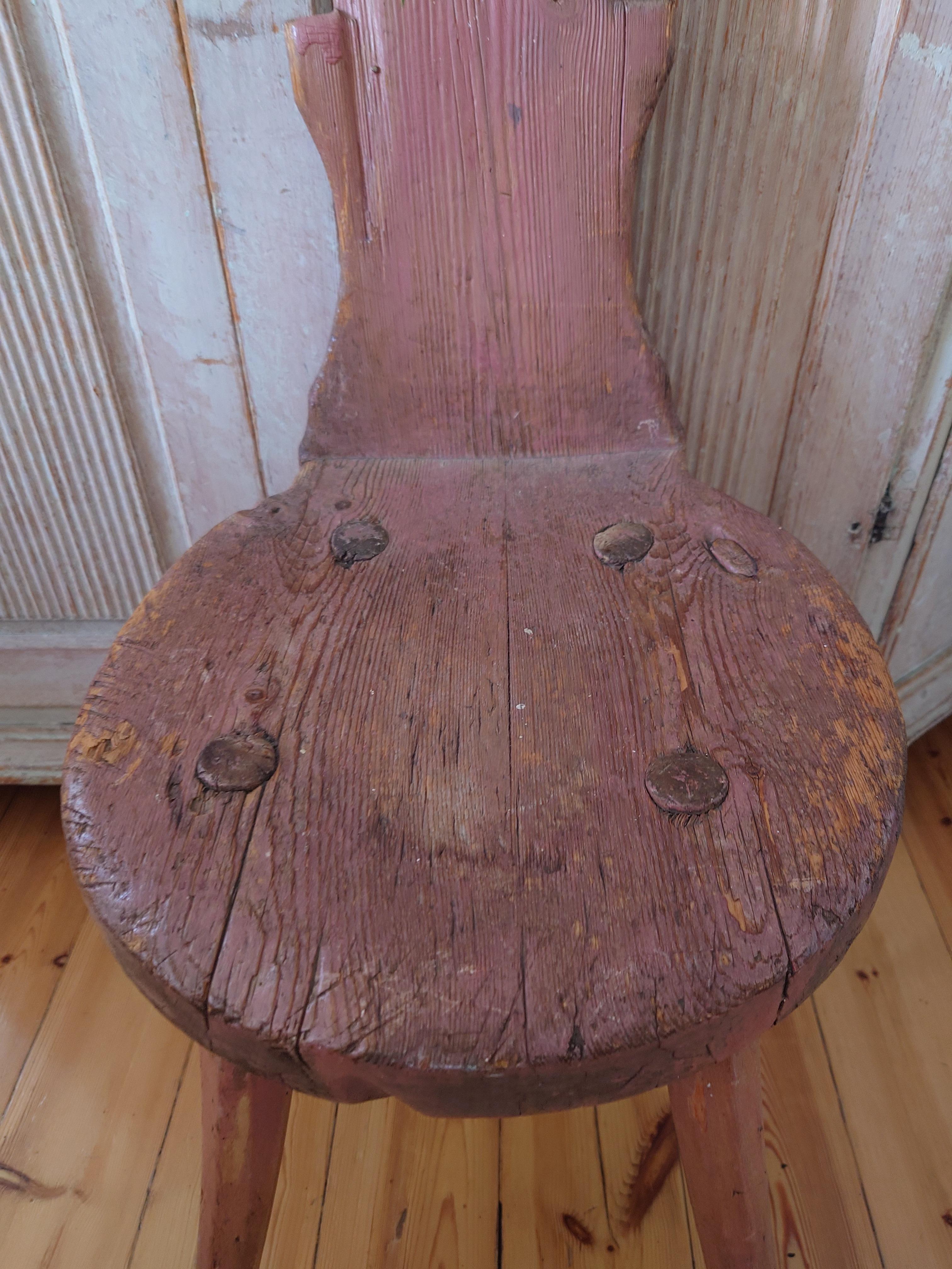 Hand-Carved 18th Century Rustic country Primitive Folk Art Stool For Sale