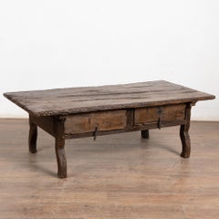 18th Century Rustic Dark Oak Coffee Table with Two Drawers