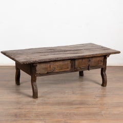 18th Century Rustic Dark Oak Coffee Table with Two Drawers