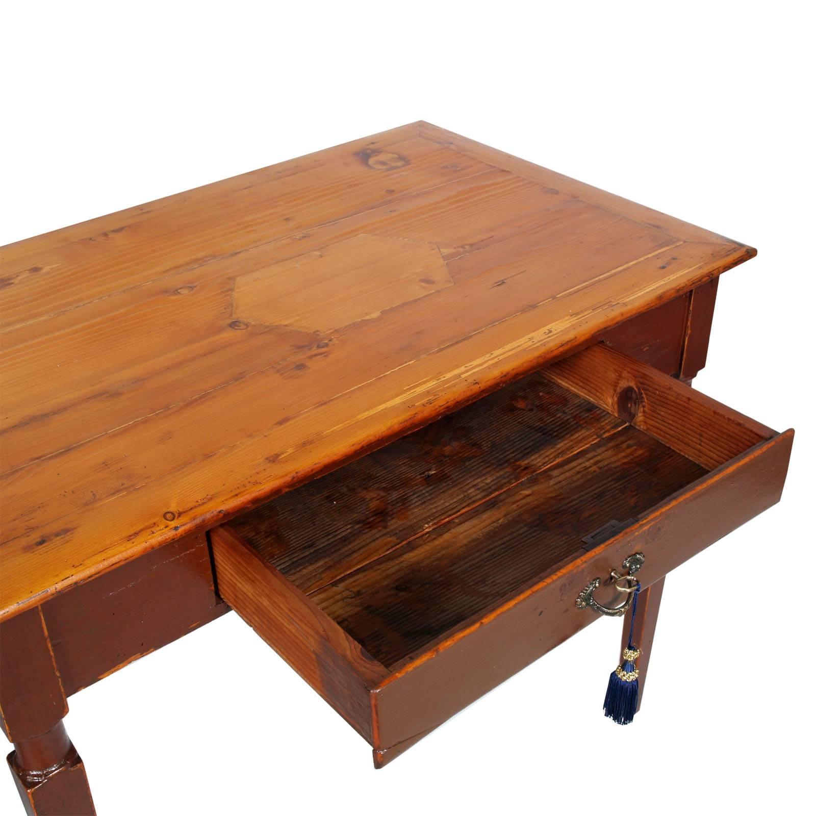 Italian 18th Century Rustic Desk Table, Country Table, Original Pinewood Laquered Waxed For Sale