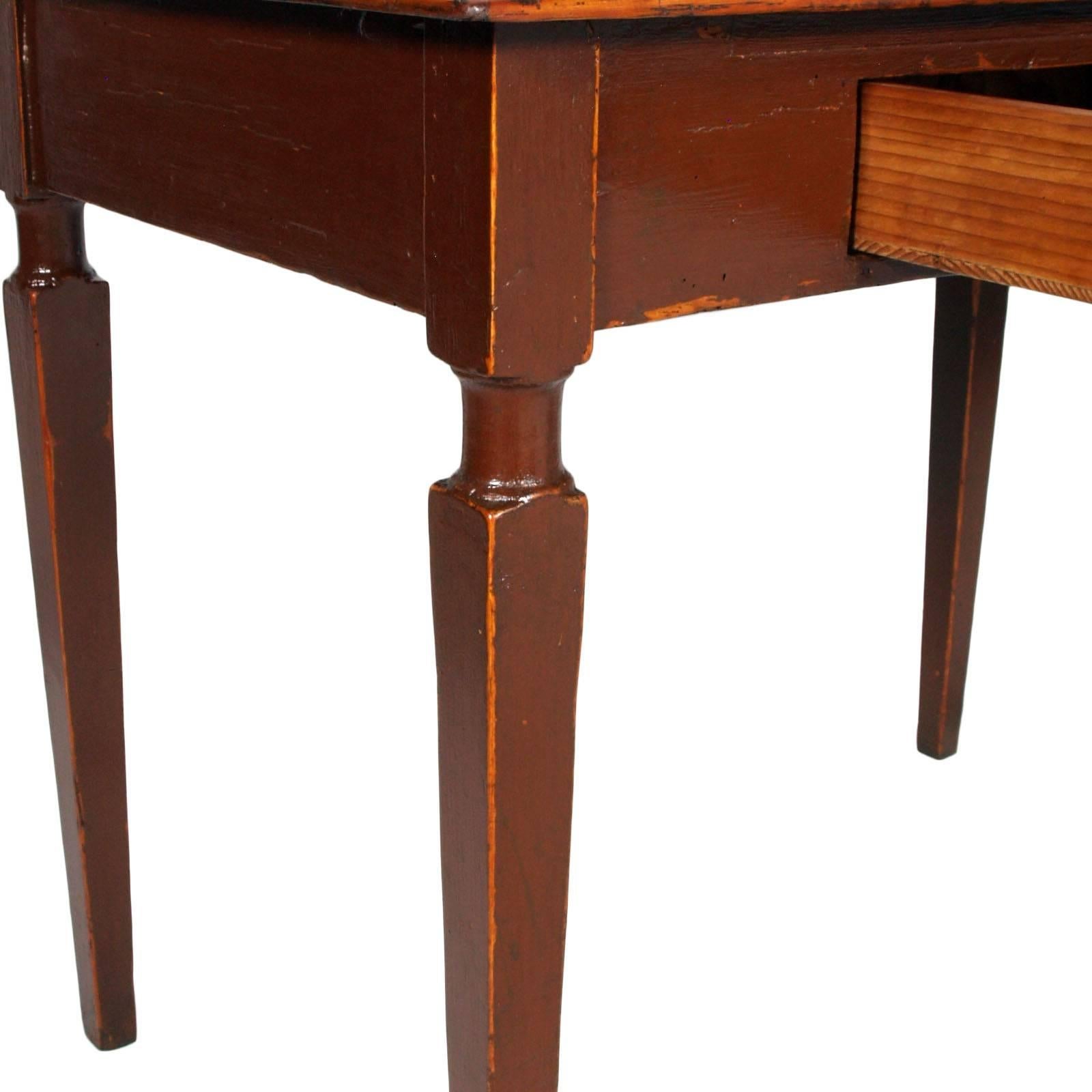 Painted 18th Century Rustic Desk Table, Country Table, Original Pinewood Laquered Waxed For Sale