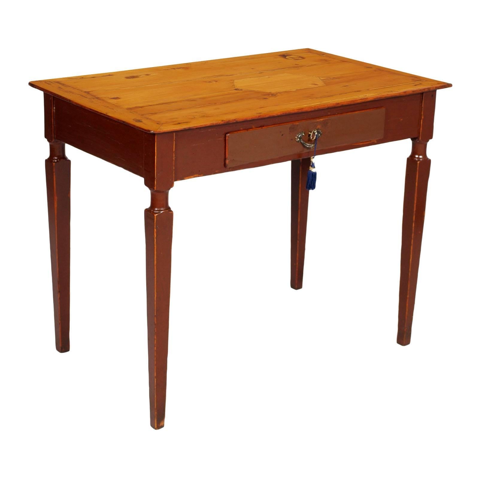 Table de bureau rustique du XVIIIe siècle, table de campagne, bois de pin laqué ciré d'origine