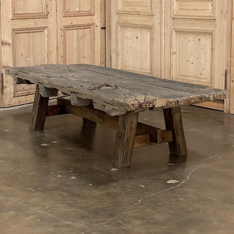 Oak 18th Century Rustic Door Repurposed as Coffee Table For Sale