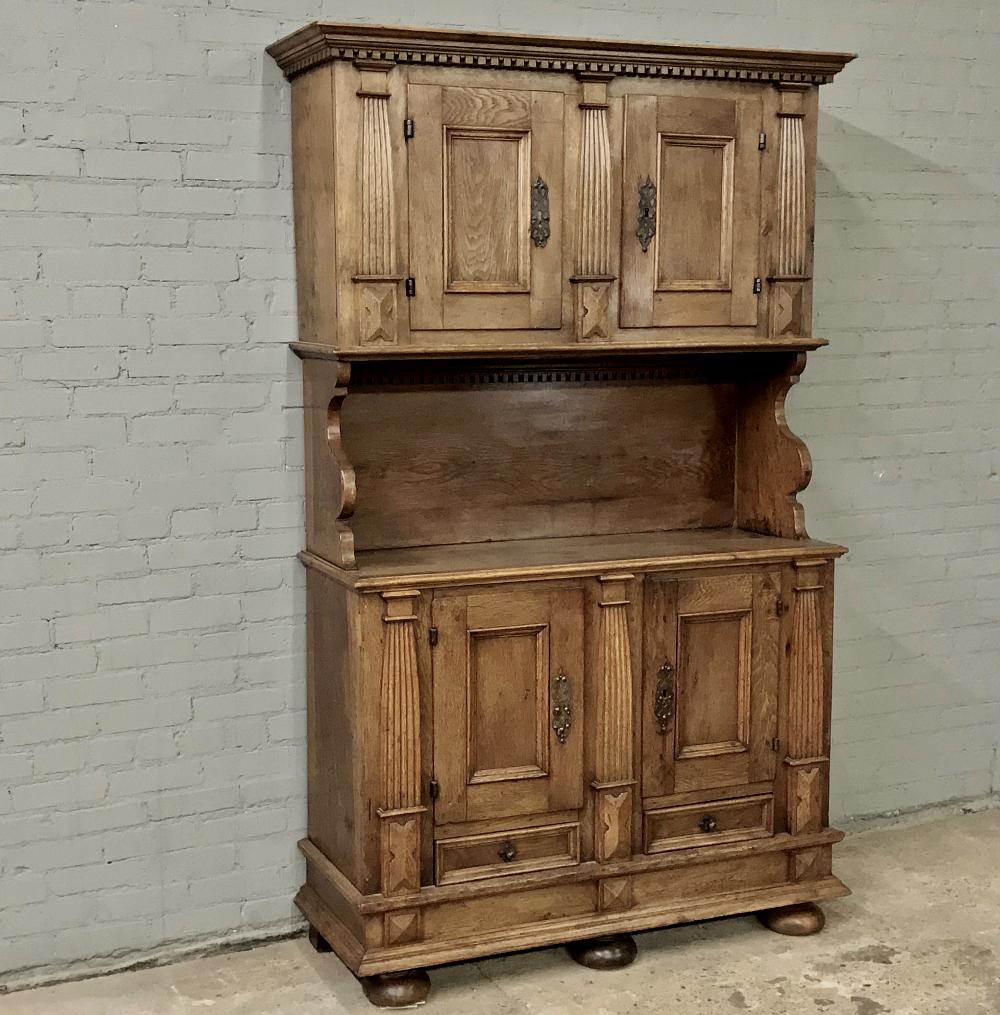 Hand-Crafted 18th Century Rustic Dutch Stripped Oak Two-Tiered Buffet For Sale