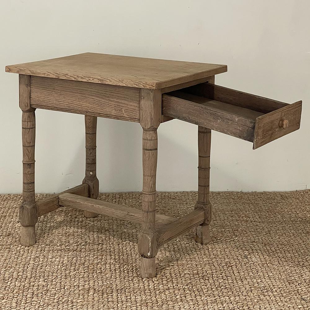 Dutch 18th Century Rustic European End Table in Stripped Oak For Sale