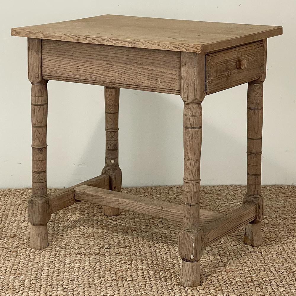 Hand-Crafted 18th Century Rustic European End Table in Stripped Oak For Sale
