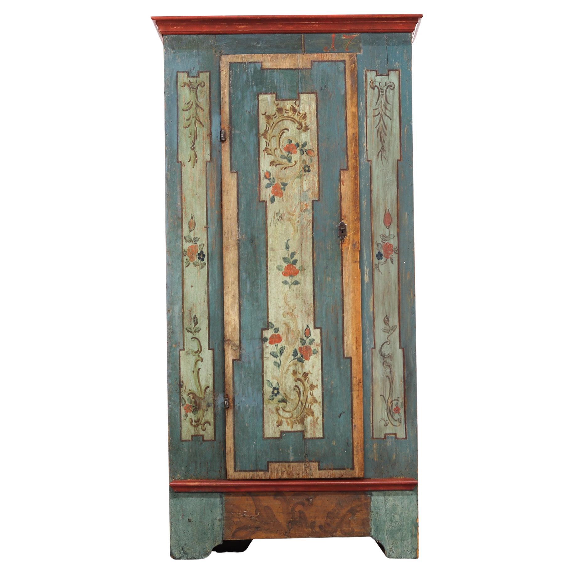 Armoire rustique d
art populaire peinte du 18e siècle