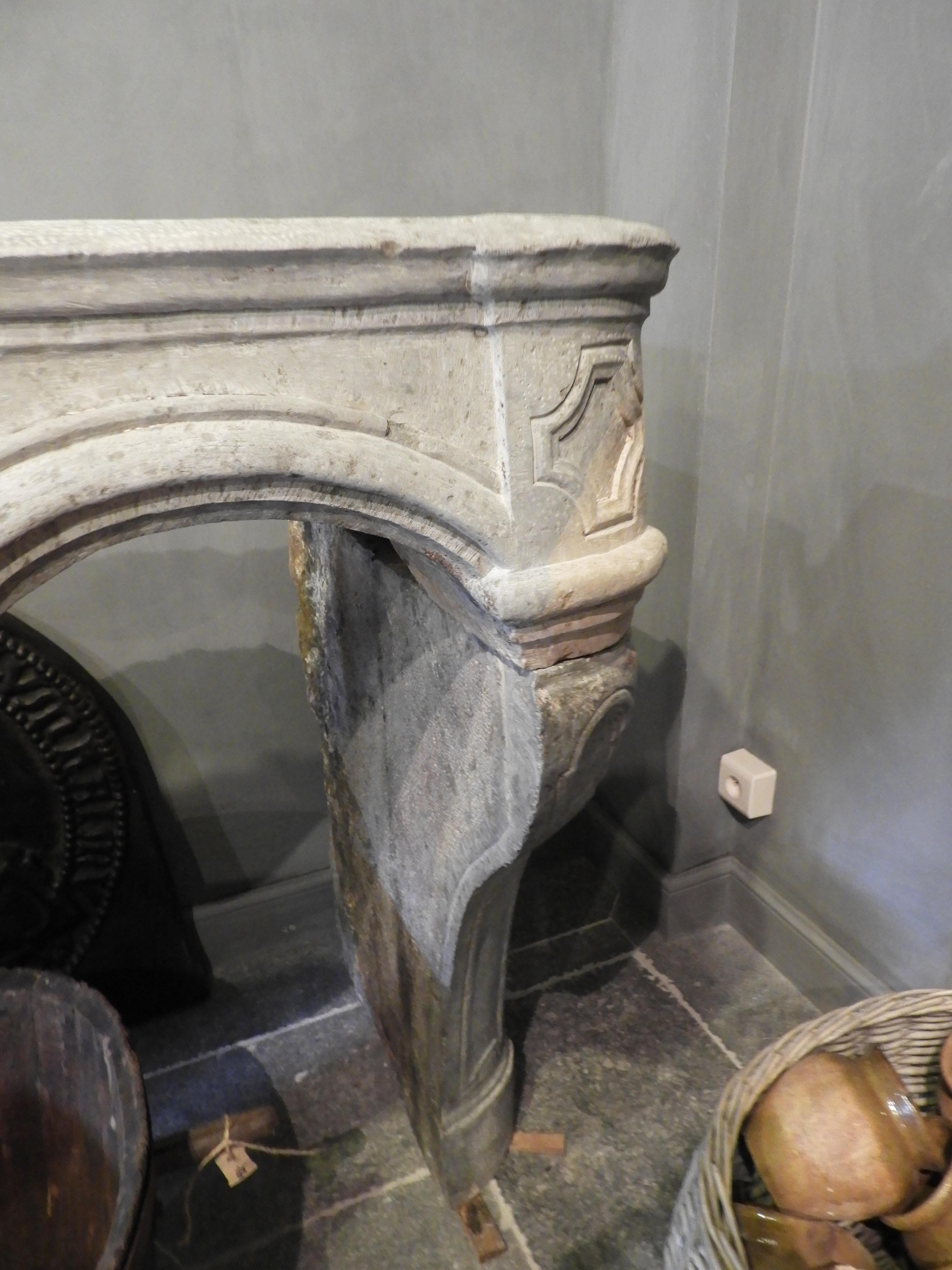 18th Century and Earlier 18th Century Rustic French Bicolor Limestone Fireplace from Burgundy For Sale