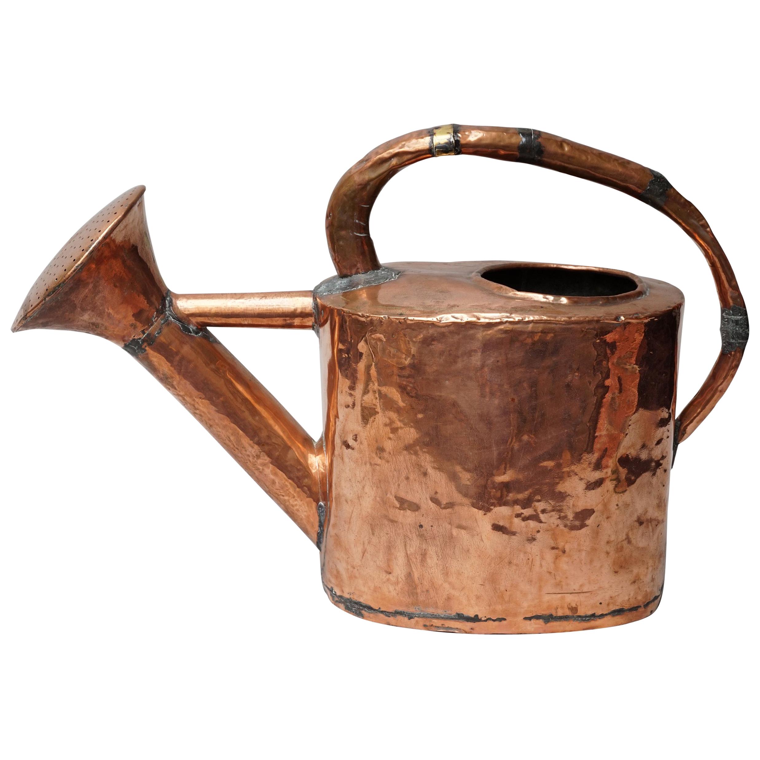 18th Century Rustic French Hand Hammered Copper Garden Watering Can
