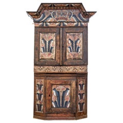 18th Century Rustic Hand Painted Swedish Cupboard