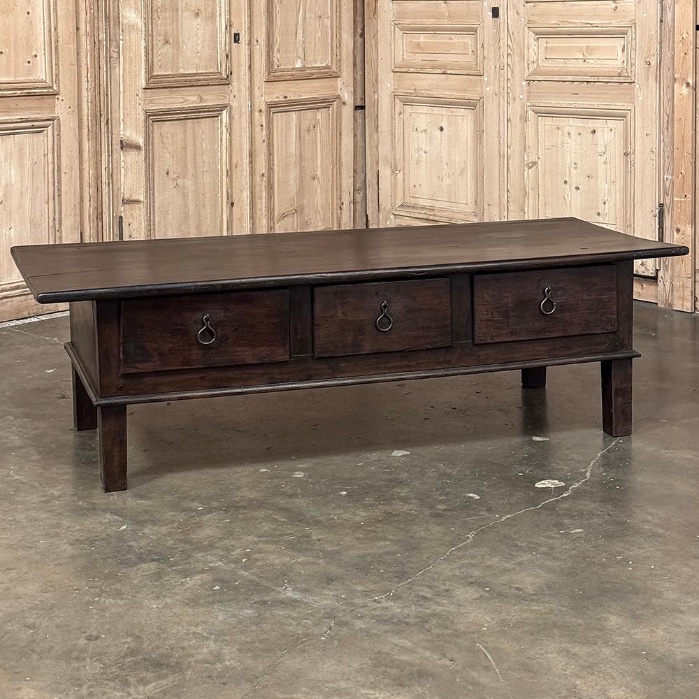 18th Century Rustic Oak Coffee Table was entirely hand-crafted by talented artisans using techniques that have been handed down from generation to generation for centuries!  Hand-selecting solid planks of old-growth oak, a generous surface was