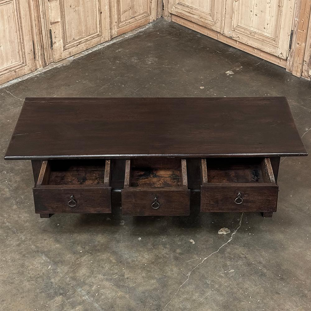 Wrought Iron 18th Century Rustic Oak Coffee Table For Sale