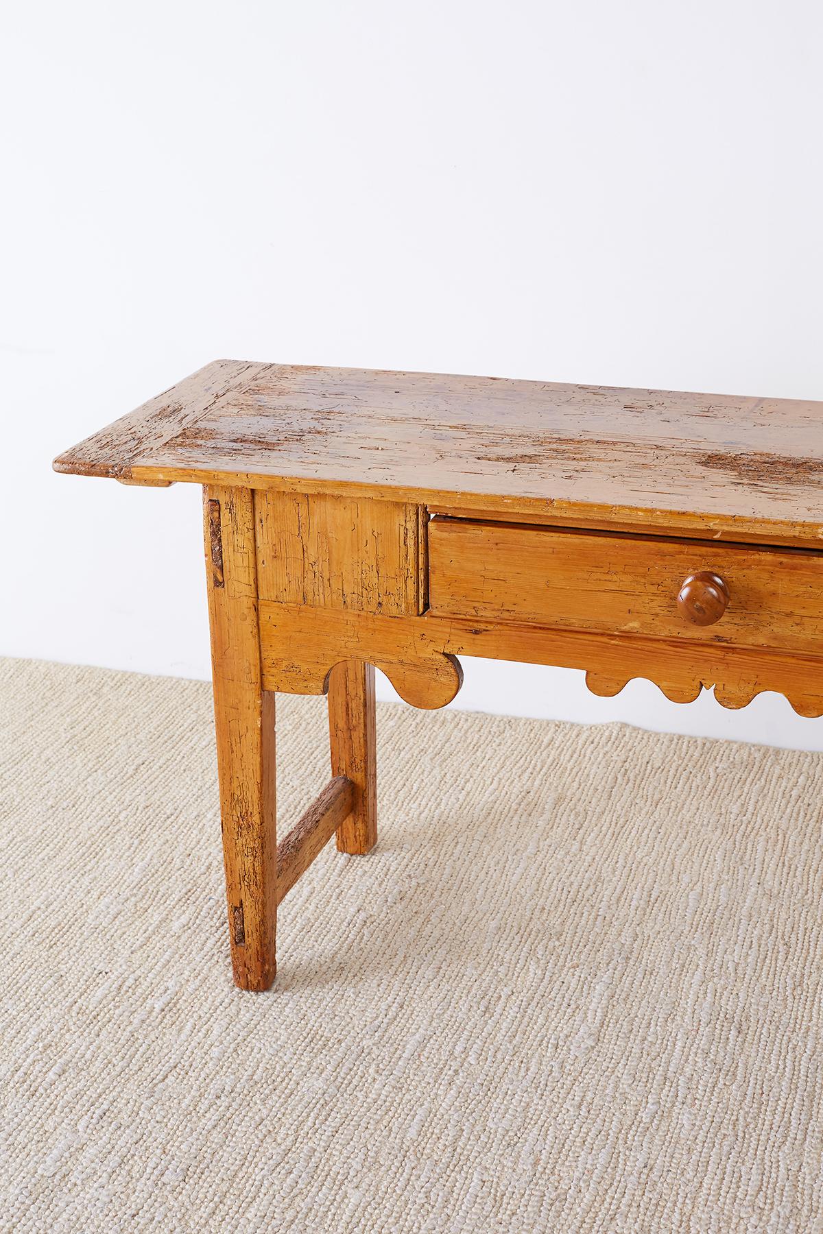 Hand-Crafted 18th Century Rustic Pine Farmhouse Table or Console