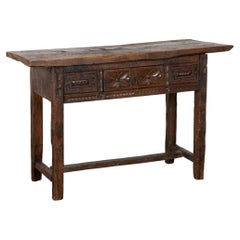 Table console rustique en châtaignier portugais du XVIIIe siècle avec un seul tiroir