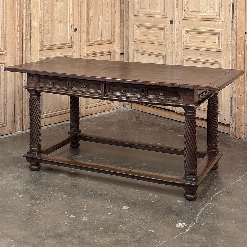 18th Century Rustic Spanish Walnut Library Table ~ Center Table was meticulously hand-crafted by talented artisans using tools that would seem primitive by today's standards, yet tools that required the skills and knowledge to produce splendid