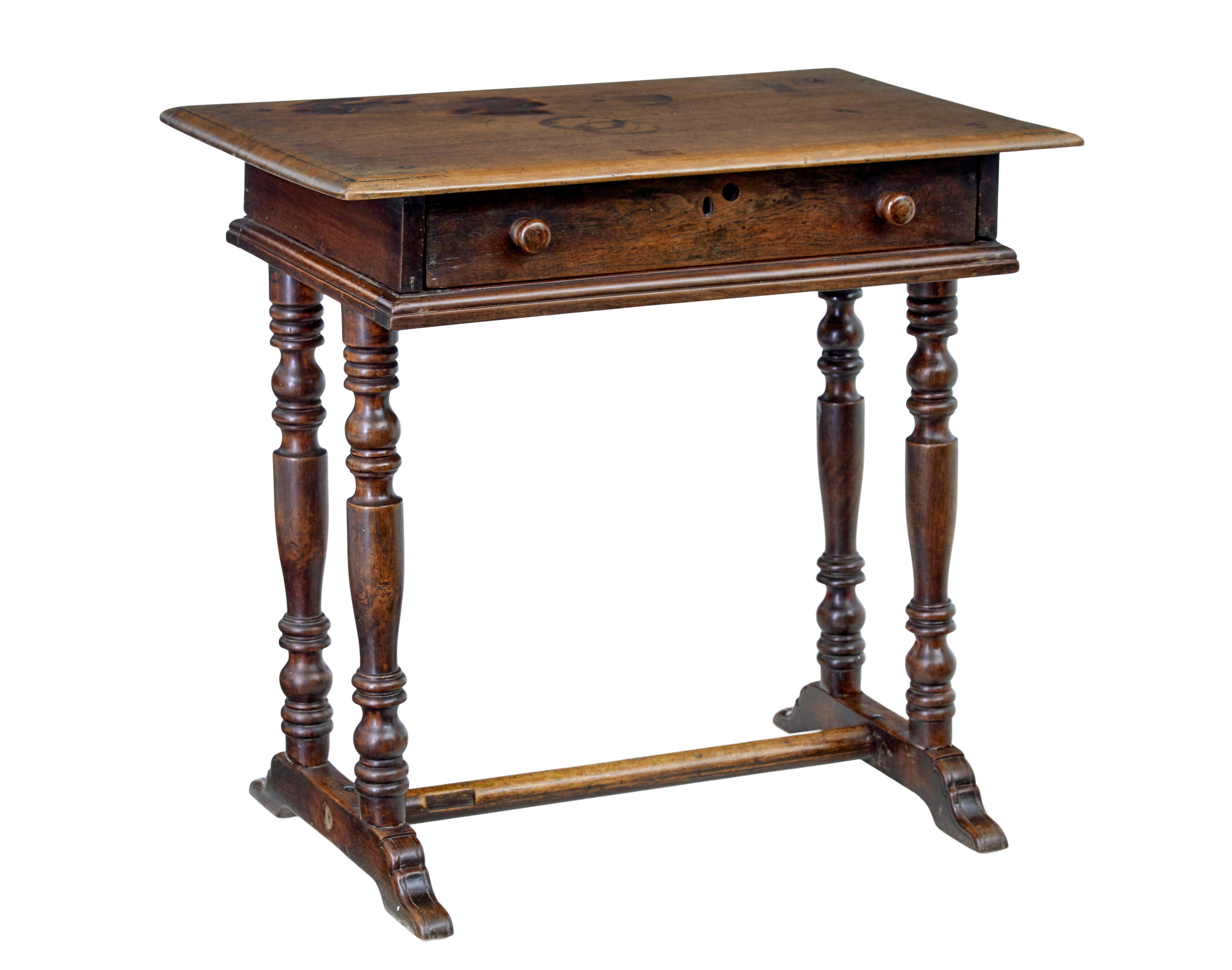 Hand-Carved 18th century rustic walnut side table For Sale
