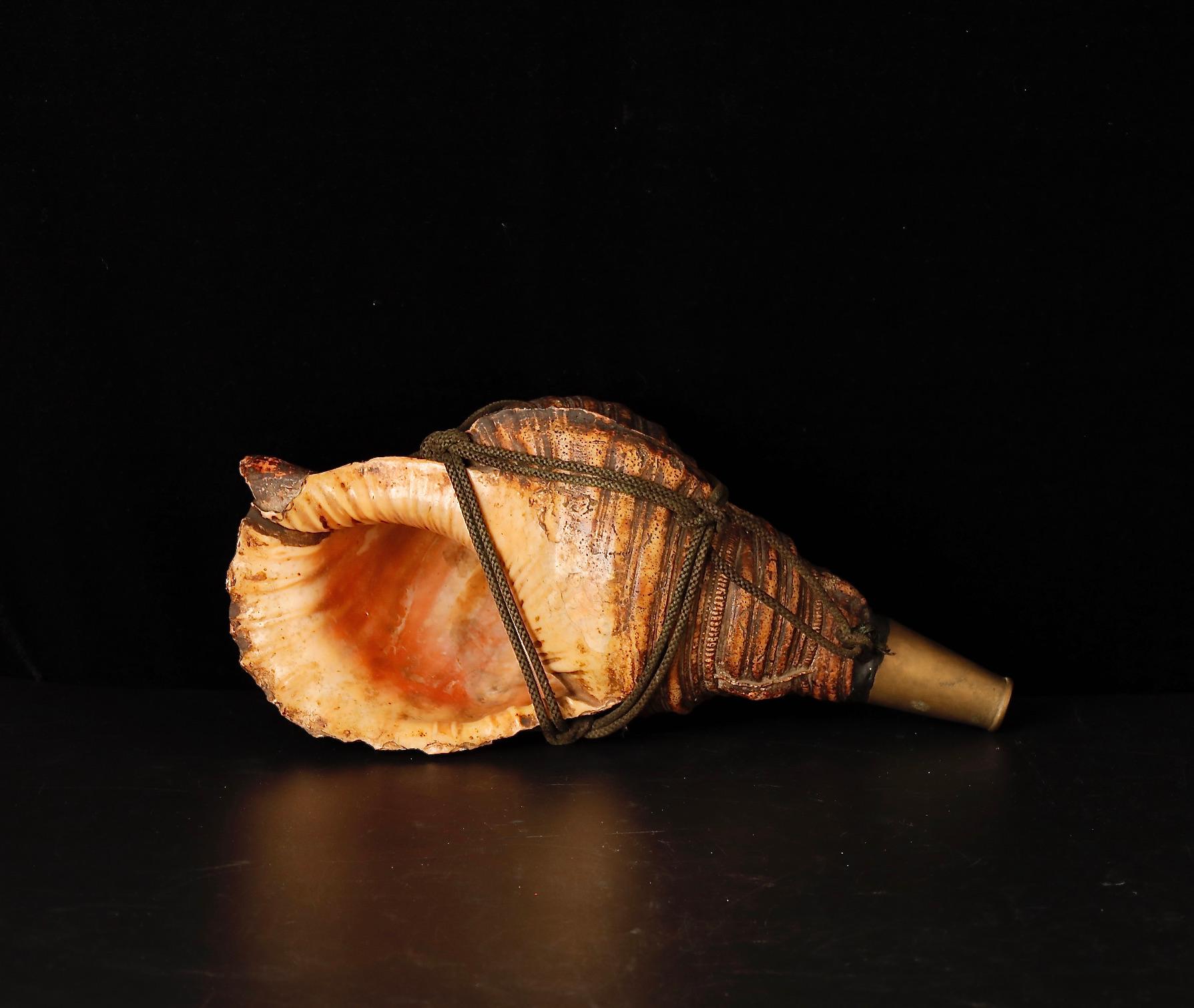 18th Century Samurai Signal Conch with Brass Mouthpiece For Sale 4