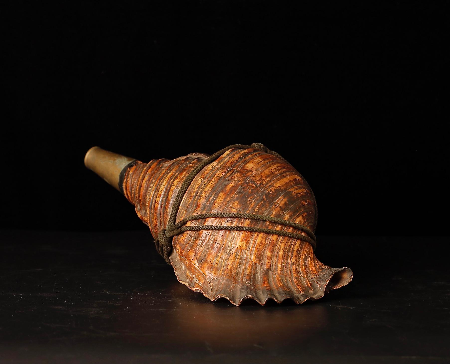 18th Century and Earlier 18th Century Samurai Signal Conch with Brass Mouthpiece For Sale