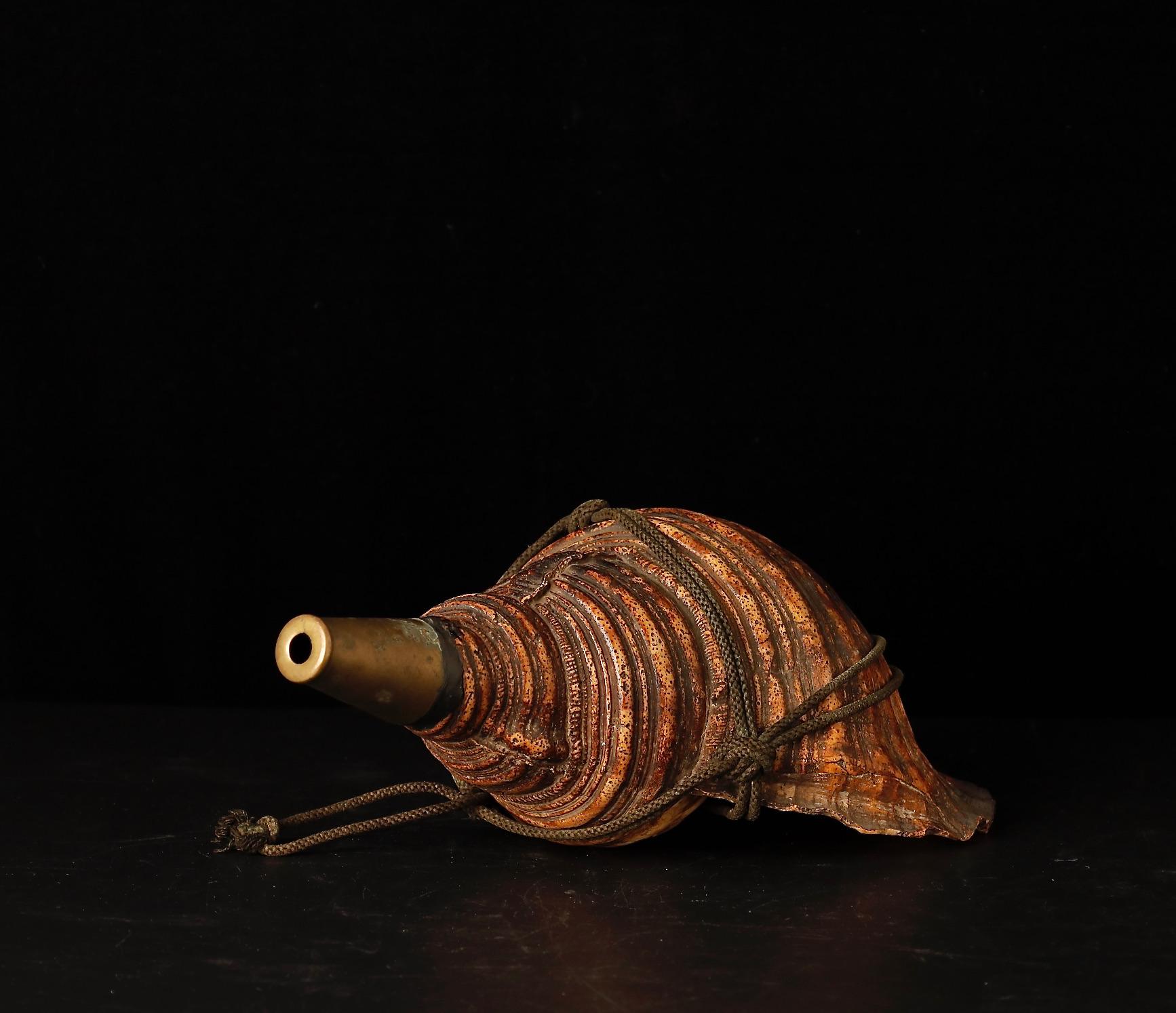 18th Century Samurai Signal Conch with Brass Mouthpiece 2