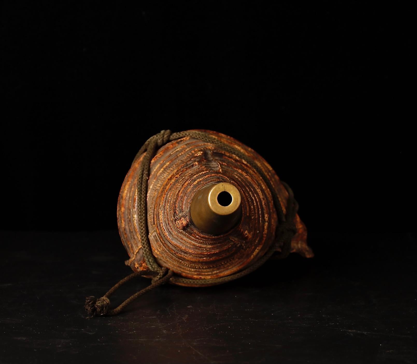 18th Century Samurai Signal Conch with Brass Mouthpiece 3