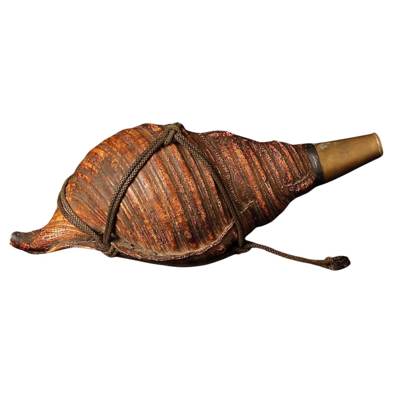 18th Century Samurai Signal Conch with Brass Mouthpiece For Sale