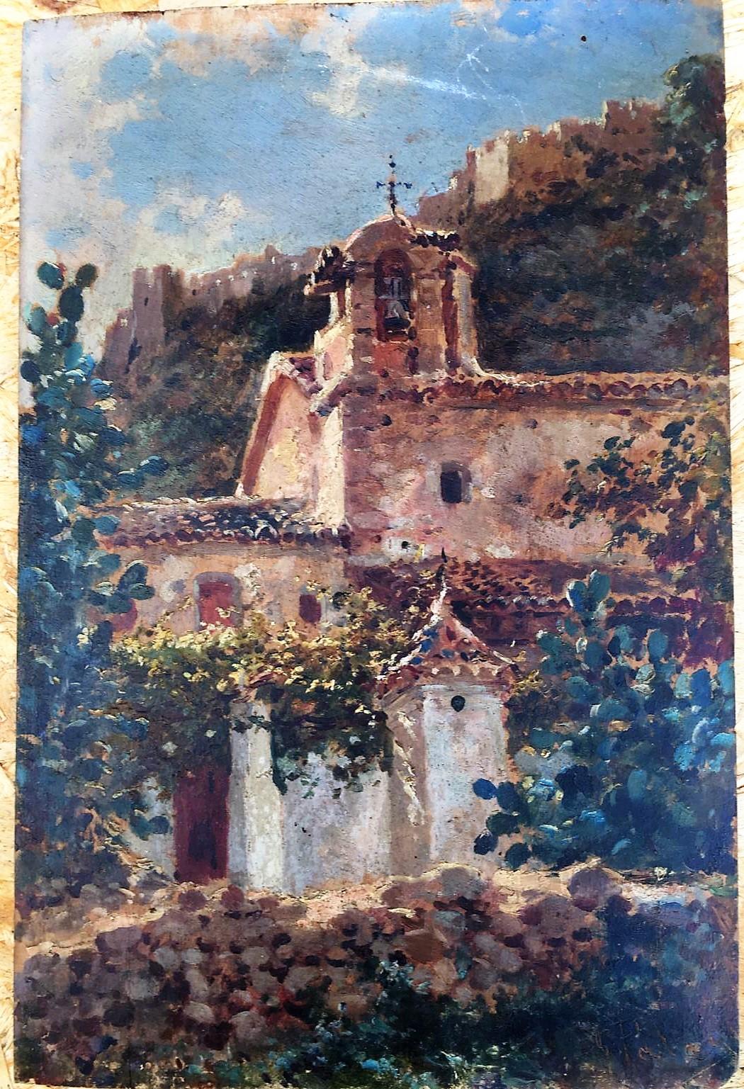 Baroque 18th Century Sanctuary Oil on Panel For Sale