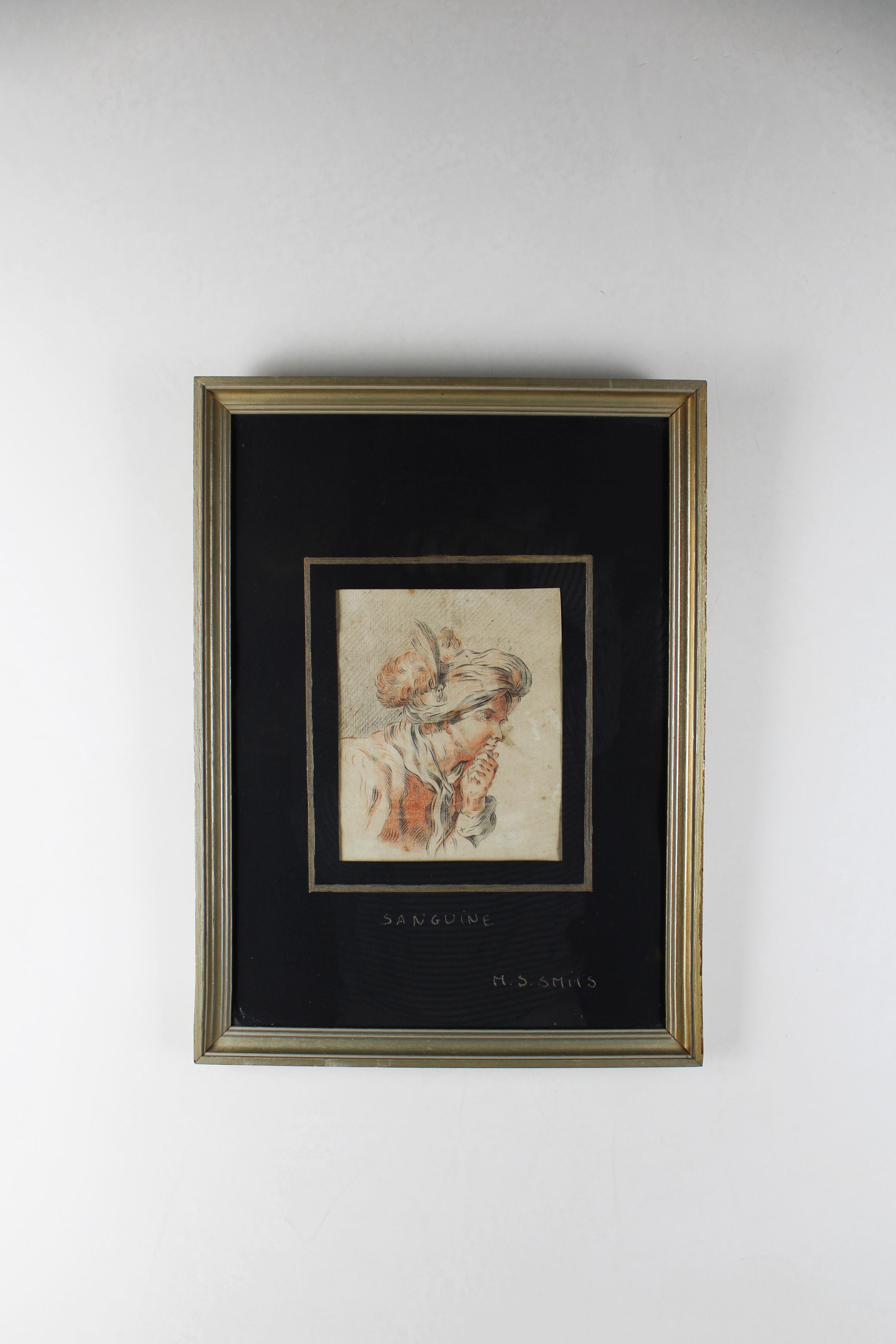 Step into the refined world of 18th-century elegance with our captivating Sanguine Drawing, delicately portraying an 