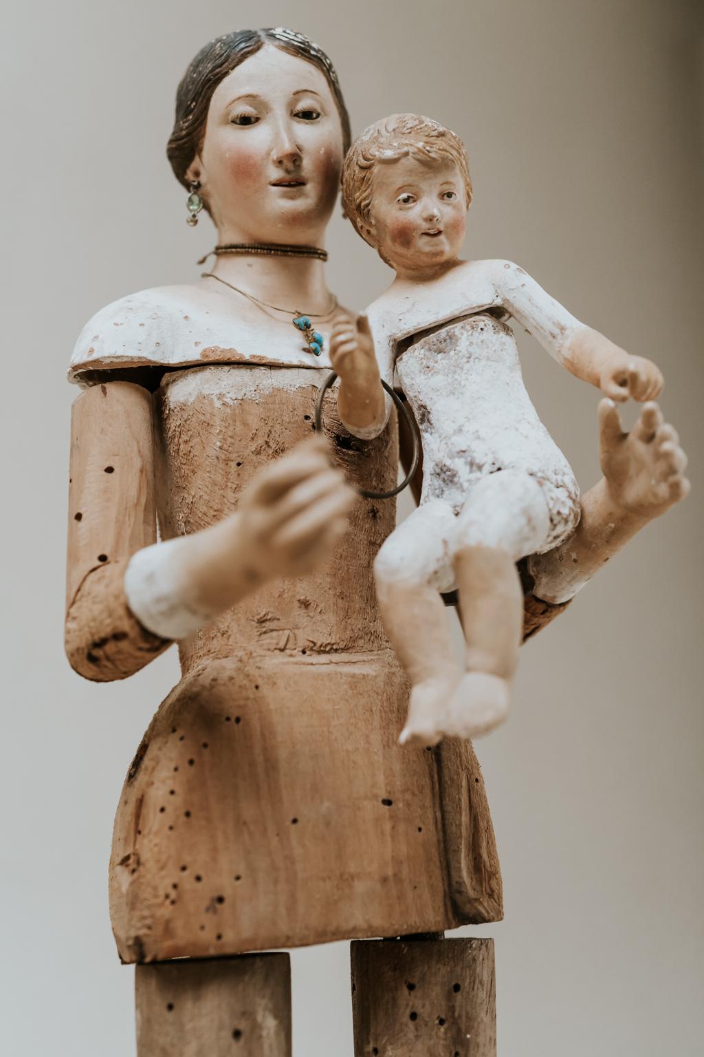 Polychromed 18th Century Santos Figure Madonna and Child