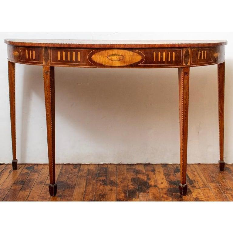 Boxwood 18th Century Satinwood Neoclassical Inlaid Demilune Console Table  For Sale