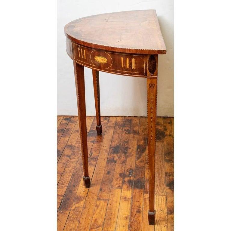 18th Century Satinwood Neoclassical Inlaid Demilune Console Table  For Sale 1