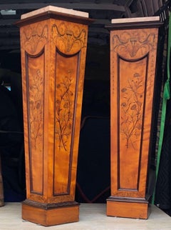 19th Century Satinwood Pedestals with Marble Tops